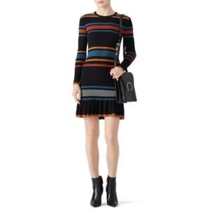 CUPCAKES AND CASHMERE Black Striped Knit Sweater Crew Neck Mini Dress Size M